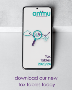 image of tax tables brochure on a mobile phone with purple text download our new tax tables today